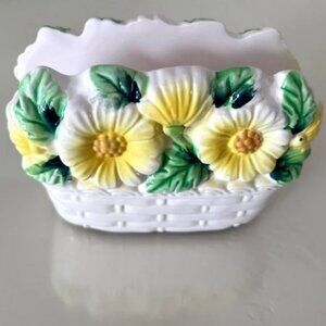 Vintage 1960's Price Import Japan White Basket Yellow Daisy Napkin Holder - EUC